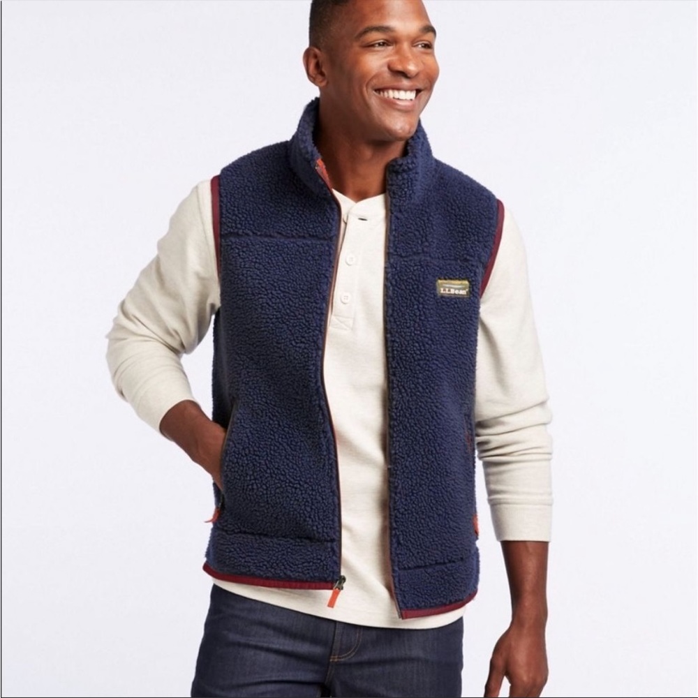 L.L Bean NWT Men’s Mountain Pile Navy Fleece Sherpa Vest, Size Medium